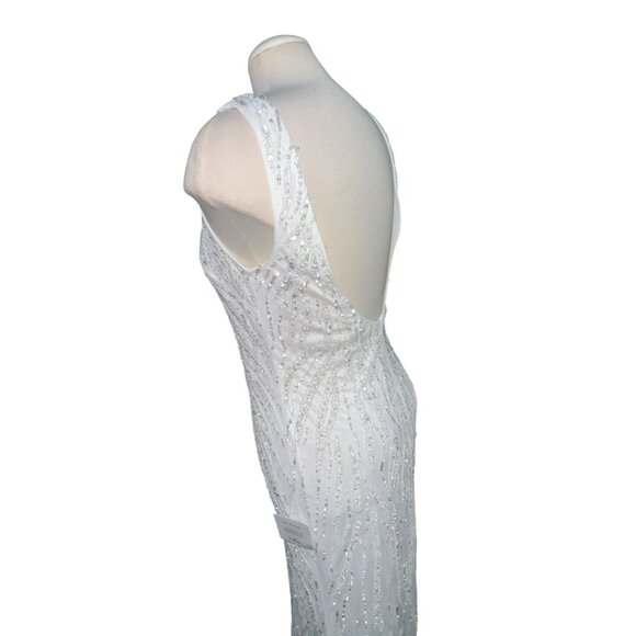 Lulus Glamourous Ever After White Sequin Beaded Backless Maxi Wedding Dress Sz S - Picture 9 of 16